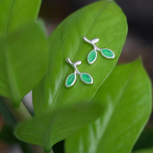 Summer Leaf Earrings (S925) - Picture 2 of 4